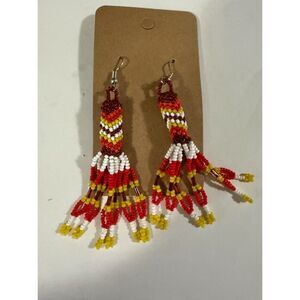 Handmade Native American-style seed bead dangle fringe earrings